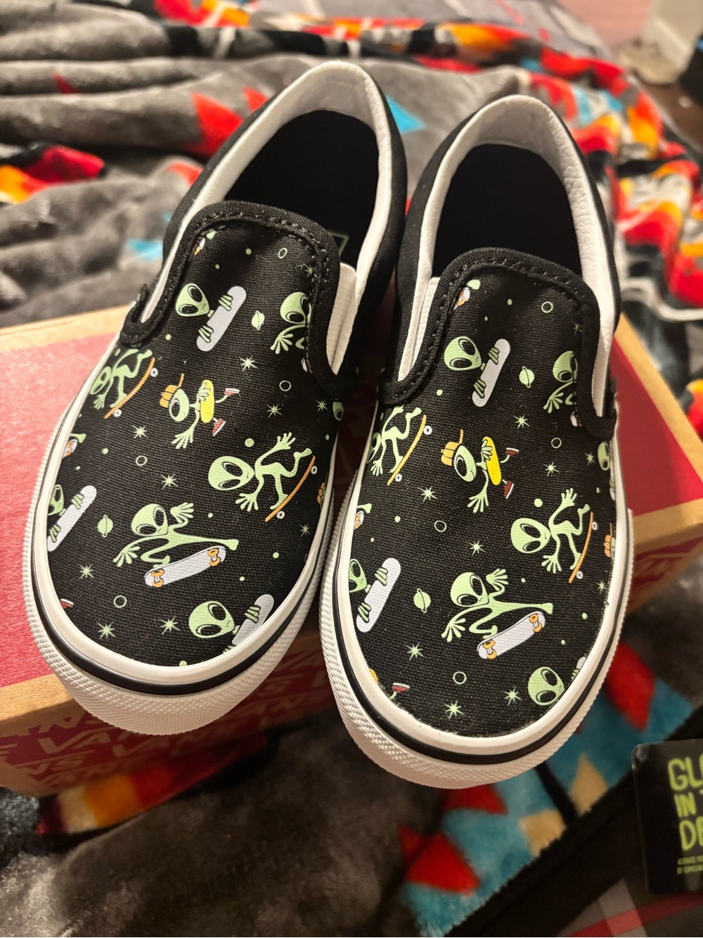 Vans Classic Slip-On Box — Black with Multicolor Cosmic Print